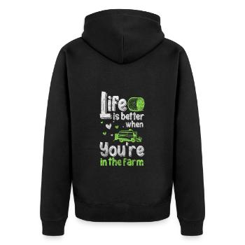 Harvest Worker Farm Farmer - Unisex Premium Organic Zip Hoodie - black - Back - Nico (187cm)