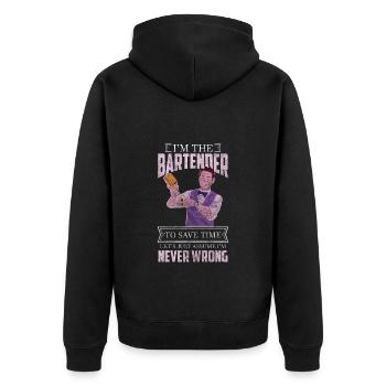 Barkeeper Disko Shaker Humor - Unisex Premium Bio Zip Hoodie - Schwarz - Hinten - Nico (187cm)