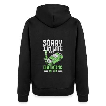 E-car innovation - Unisex Premium Organic Zip Hoodie - black - Back - Nico (187cm)