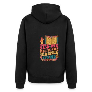Hallo, ich bin's, ich bin der Lehrer, lustig, groovy - Unisex Premium Bio Zip Hoodie - Schwarz - Hinten - Nico (187cm)