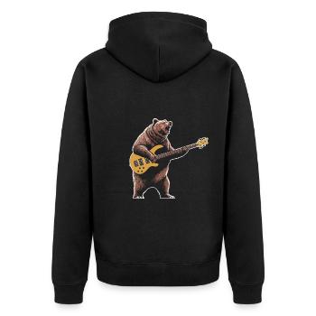 Bear playing bass guitar player guitarist - Unisex Premium Organic Zip Hoodie - black - Back - Nico (187cm)