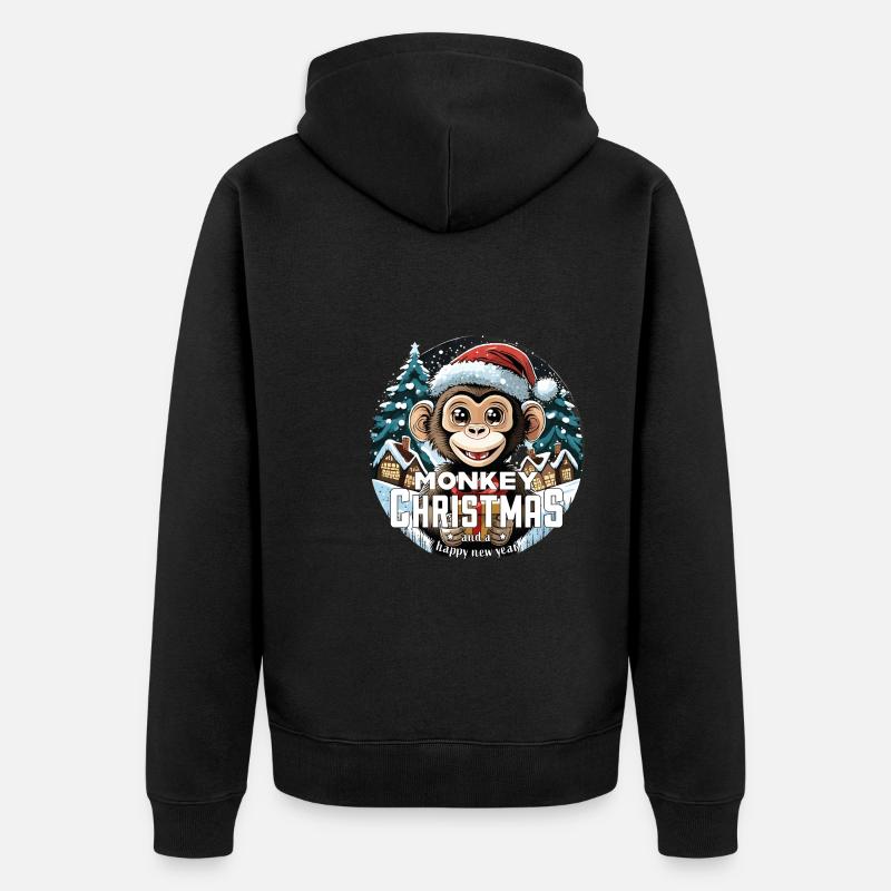 Weihnachtsaffe - Monkey Christmas - Unisex Premium Bio Zip Hoodie - Schwarz