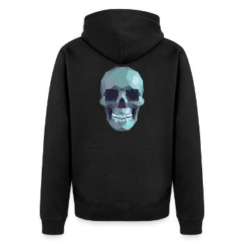 Low Poly Blue Skull – Geometrisch-Gotik-Stil - Unisex Premium Bio Zip Hoodie - Schwarz - Hinten - Nico (187cm)
