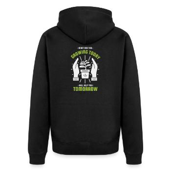 What you care for today will grow tomorrow - Unisex Premium Organic Zip Hoodie - black - Back - Nico (187cm)
