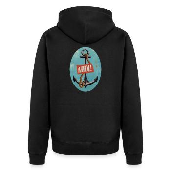 Ahoi - Unisex Premium Bio Zip Hoodie - Schwarz - Hinten - Nico (187cm)