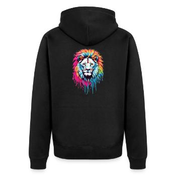 Bunter Löwenkopf - Unisex Premium Bio Zip Hoodie - Schwarz - Hinten - Nico (187cm)