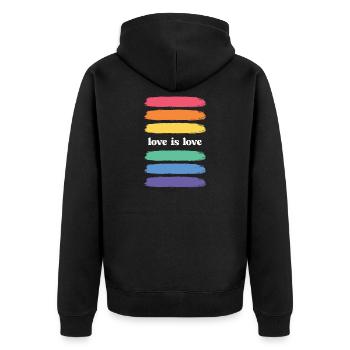 Mois de la fierté LGBT - Love is Love - Veste à capuche bio Premium Unisexe - noir - Dos - Nico (187cm)