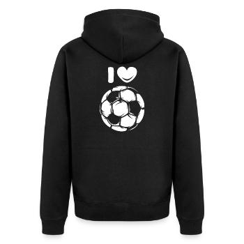 J’aime le ballon de football Icône du logo du symbole du cœur - Veste à capuche bio Premium Unisexe - noir - Dos - Nico (187cm)
