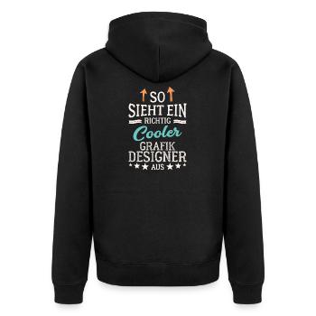 So sieht ein richtig cooler Grafikdesigner aus - Unisex Premium Bio Zip Hoodie - Schwarz - Hinten - Nico (187cm)