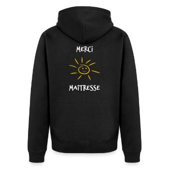 MISTRESS. THANK YOU. THANK YOU MISTRESS - Unisex Premium Organic Zip Hoodie - black - Back - Nico (187cm)