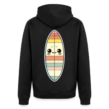 Surfbrett Comic Stil - Unisex Premium Bio Zip Hoodie - Schwarz - Hinten - Nico (187cm)