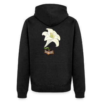 Le lys comme gramophone – Design floral nostalgique - Veste à capuche bio Premium Unisexe - noir - Dos - Nico (187cm)