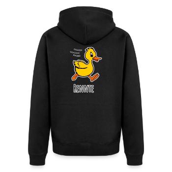 Rennte - Eine niedliche kleine rennende Ente - Unisex Premium Bio Zip Hoodie - Schwarz - Hinten - Nico (187cm)