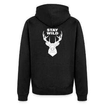 STAY WILD - Unisex Premium Bio Zip Hoodie - Schwarz - Hinten - Nico (187cm)