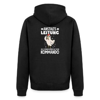 Anstaltsleitung – Alle Hühner gehorchen - Unisex Premium Bio Zip Hoodie - Schwarz - Hinten - Nico (187cm)