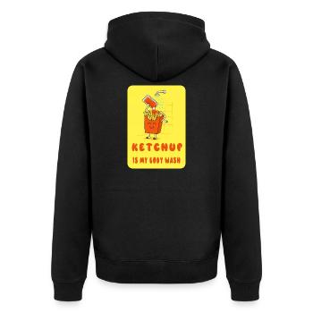 Ketchup Is My Body Wash – Pommes Fun - Unisex Premium Organic Zip Hoodie - black - Back - Nico (187cm)