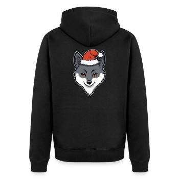 Loup de Noël Tête de dessin animé avec chapeau - Veste à capuche bio Premium Unisexe - noir - Dos - Nico (187cm)