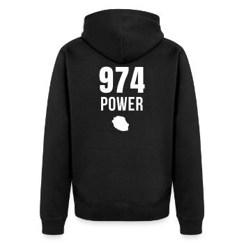 974 Power Treffen - Unisex Premium Bio Zip Hoodie - Schwarz - Hinten - Nico (187cm)