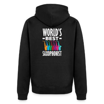 Saxofon - Unisex Premium Bio Zip Hoodie - Schwarz - Hinten - Nico (187cm)