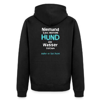Hund Wasser reichen - Unisex Premium Bio Zip Hoodie - Schwarz - Hinten - Nico (187cm)