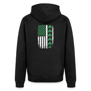St Patrick Shamrock USA-Flagge - Unisex Premium Bio Zip Hoodie - Schwarz - Hinten - Nico (187cm)