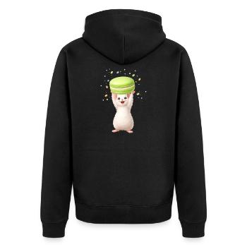 Niedliche Maus mit grünem Macaron  - Unisex Premium Bio Zip Hoodie - Schwarz - Hinten - Nico (187cm)