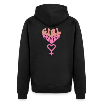 GIRL POWER – HEART OF STRENGTH! ♀ GIRLS SISTERS - Unisex Premium Organic Zip Hoodie - black - Back - Nico (187cm)