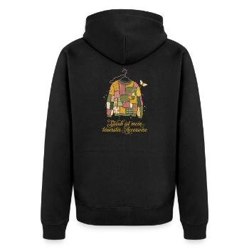 Vintage Upcycling, Motten Pullover - Unisex Premium Bio Zip Hoodie - Schwarz - Hinten - Nico (187cm)