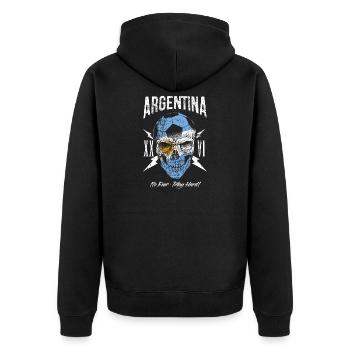ARGENTINIEN Fußball Fan Totenkopf Flagge - Unisex Premium Bio Zip Hoodie - Schwarz - Hinten - Nico (187cm)