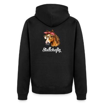 Stallchefin Pferd Stall lustig - Unisex Premium Bio Zip Hoodie - Schwarz - Hinten - Nico (187cm)