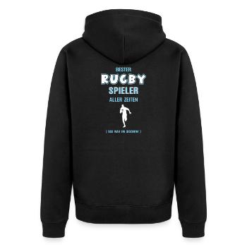 Bester Rugby Spieler Rugbyer Rugbyspieler - Unisex Premium Bio Zip Hoodie - Schwarz - Hinten - Nico (187cm)