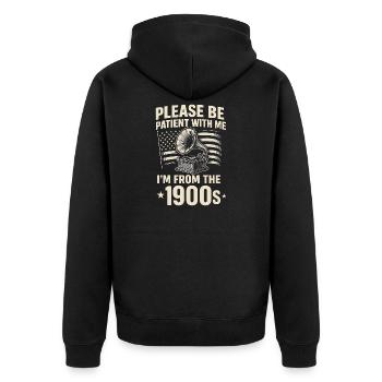 Vintage-Grammophon aus dem 20. Jahrhundert - Unisex Premium Bio Zip Hoodie - Schwarz - Hinten - Nico (187cm)