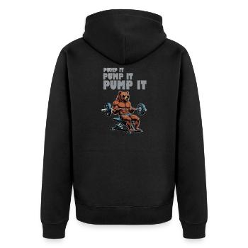 Powerbear in a fitness look - Unisex Premium Organic Zip Hoodie - black - Back - Nico (187cm)