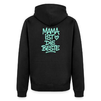 Mama ist die Beste - Unisex Premium Bio Zip Hoodie - Schwarz - Hinten - Nico (187cm)