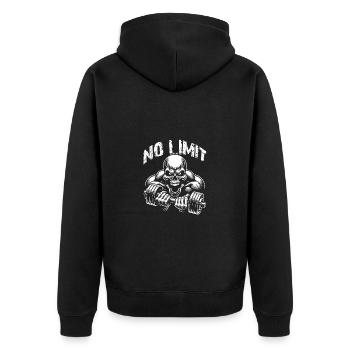 No Limit Hard Workout Skull with Dumbbell - Unisex Premium Organic Zip Hoodie - black - Back - Nico (187cm)