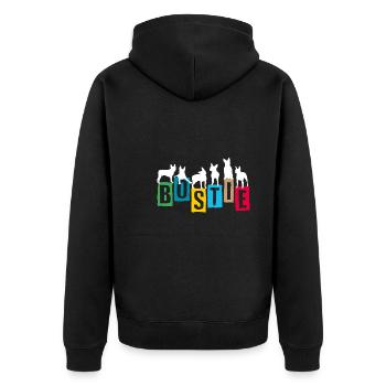 Boston Terrier coloré lettres et Silhouettes - Veste à capuche bio Premium Unisexe - noir - Dos - Nico (187cm)