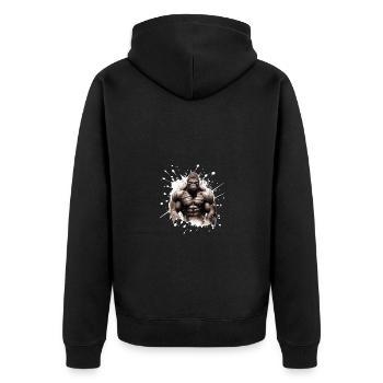 Gorilla Bodybuilding Beast - Unisex Premium Bio Zip Hoodie - Schwarz - Hinten - Nico (187cm)