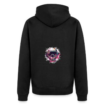 Ski Totenkopf Skibrille Skull - Unisex Premium Bio Zip Hoodie - Schwarz - Hinten - Nico (187cm)