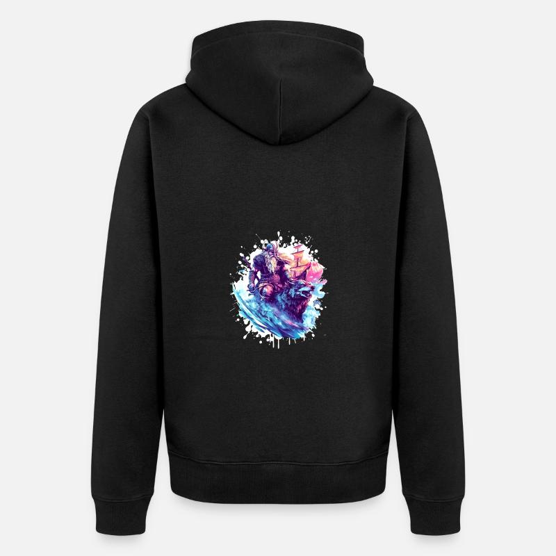 Viking Wolf Warrior Valhalla - Unisex Premium Organic Zip Hoodie - black