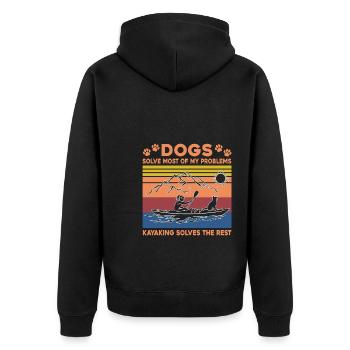 Dogs Solve Most Of My Problems Kayaking Solves The - Unisex Premium Bio Zip Hoodie - Schwarz - Hinten - Nico (187cm)