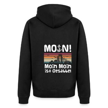 Moin Moin ist gesabbel Retro Hamburg Skyline Hafen - Unisex Premium Bio Zip Hoodie - Schwarz - Hinten - Nico (187cm)