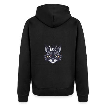Katze Symbol Kopf Krone - Unisex Premium Bio Zip Hoodie - Schwarz - Hinten - Nico (187cm)