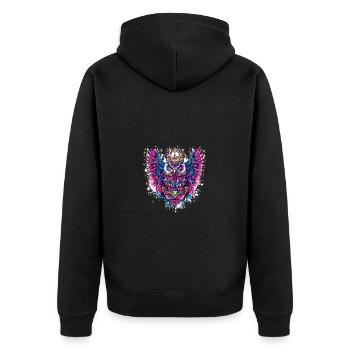 Eule Wappen Porträt Bunt - Unisex Premium Bio Zip Hoodie - Schwarz - Hinten - Nico (187cm)