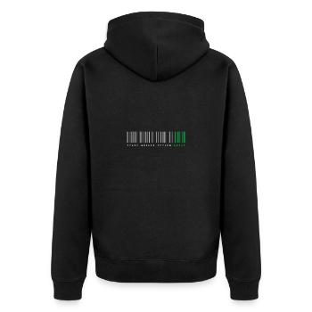Echte Männer teilen nicht, zweideutiger Spruch - Unisex Premium Bio Zip Hoodie - Schwarz - Hinten - Nico (187cm)