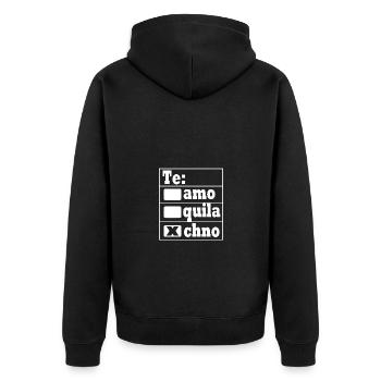 Rave Raver Techno music Techno bass Mischpult - Unisex Premium Bio Zip Hoodie - Schwarz - Hinten - Nico (187cm)