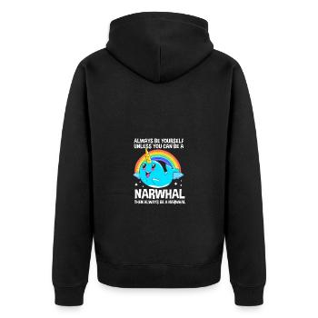 Narwhal - Unisex Premium Organic Zip Hoodie - black - Back - Nico (187cm)