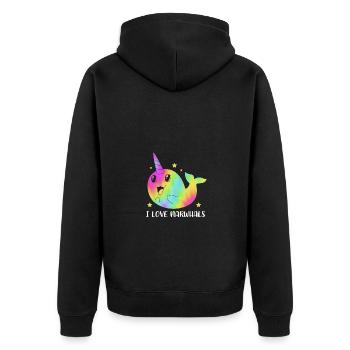 Narwhal - Unisex Premium Organic Zip Hoodie - black - Back - Nico (187cm)