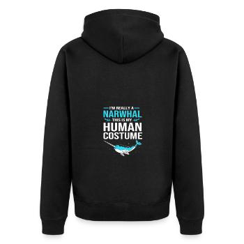 Narwal - Unisex Premium Bio Zip Hoodie - Schwarz - Hinten - Nico (187cm)