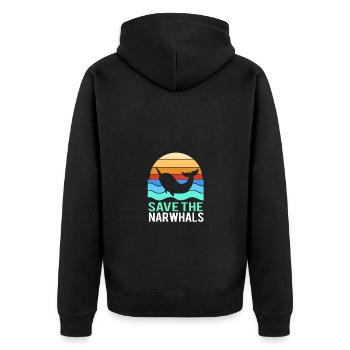 Narwhal - Unisex Premium Organic Zip Hoodie - black - Back - Nico (187cm)