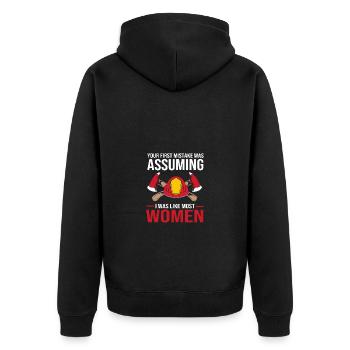 Feuerwehrmann Feuerwehr - Unisex Premium Bio Zip Hoodie - Schwarz - Hinten - Nico (187cm)